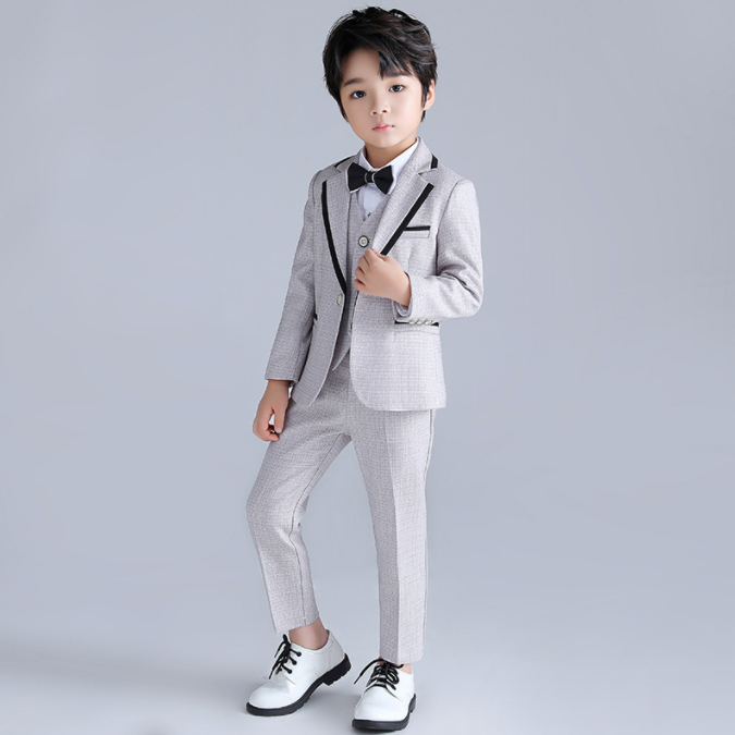 Boys 5 Piece Suit in Blue and Grey