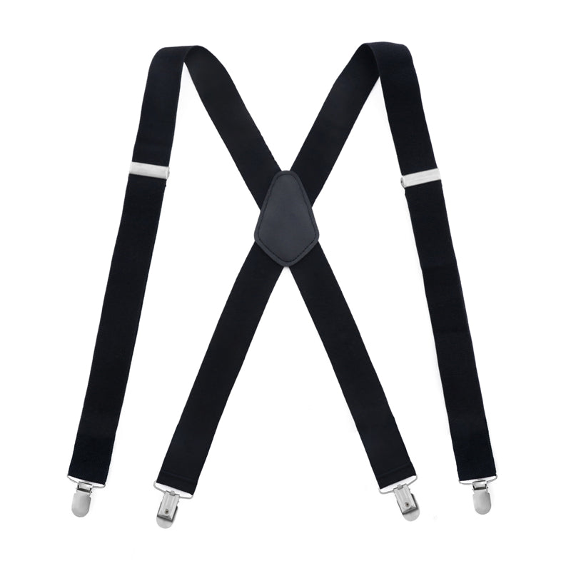 Mens X-Shape Adjustable Suspender With Solid Black Elastic Straps