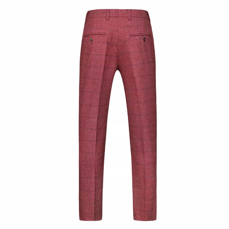 Mens 3 Piece Plaid Suit Red & Grey & light Blue & Dark Blue Windowpane Pattern