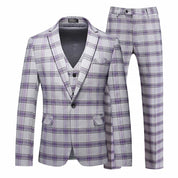 Men's Plaid 3 Piece Suit in Purple and Pink