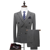 Men's 2 Piece Solid Double Breasted Suit in Grey Navy