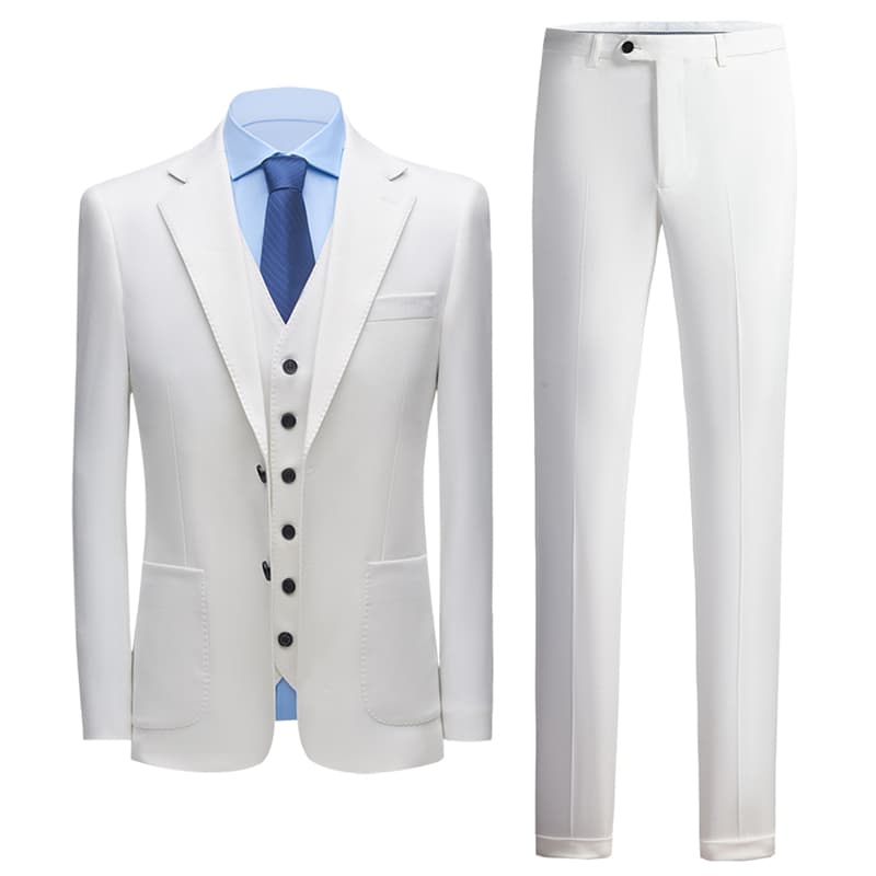 Mens 3 Piece Suit Slim Fit Notched Lapel Tuxedos For Wedding Prom Groomsmen Dinner Party White Blazer Vest Dress Pants