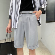 Mens Straight Fit Summer Shorts Stretch Casual Solid Black Grey Flat Front Dress Short Pants