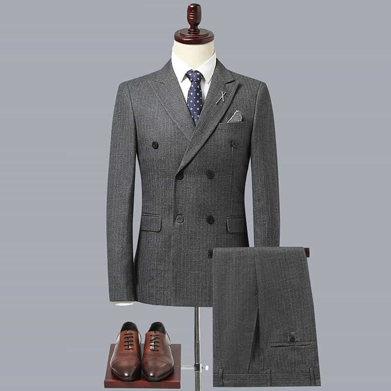 Mens 3 Piece Pinstripe Suit Double Breasted