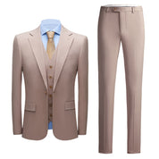 Men's 3 Piece Suit Slim Fit One Button Tuxedos For Wedding Prom Groomsmen Dinner Party Champagne Dress Blazer Vest Pants