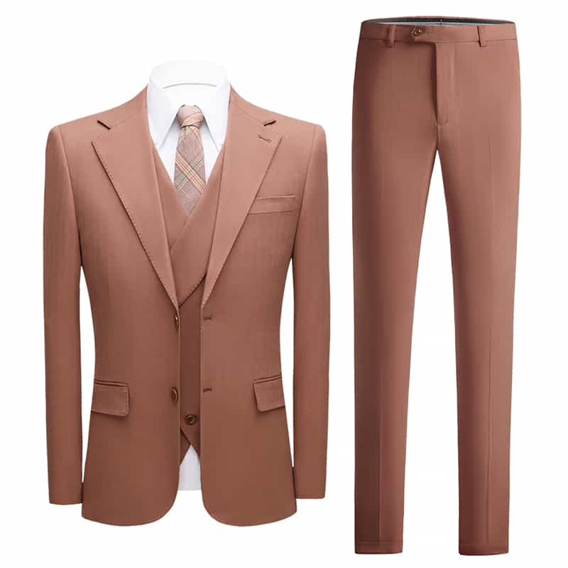 Mens 3 Piece Suit Slim Fit Tuxedos For Wedding Prom Groomsmen Party Brown Dress Blazer Trousers