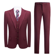 Mens 3 Piece Suit Slim Fit One Button Tuxedos For Wedding Prom Groomsmen Dinner Party Red Blazer Vest Dress Pants
