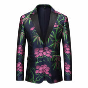 Men's Slim Fit Floral Printed Sports Coat One Button in Pink