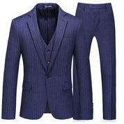 Men Blue Suit 3 Piece Slim Fit Wedding Suit Pinstripe Tuxedos Business Formal Dress for Groom Prom Party
