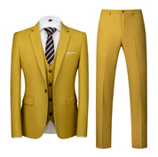Men's 3 Piece Suit One Button Closure with White Blue Grey Yellow Orange 10 Solid Colors