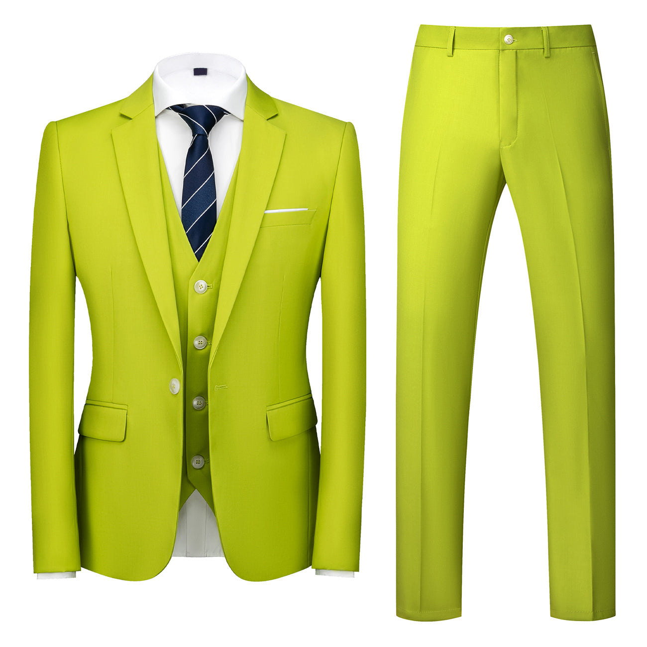 Men's 3 Piece Suit One Button Closure with White Blue Grey Yellow Orange 10 Solid Colors