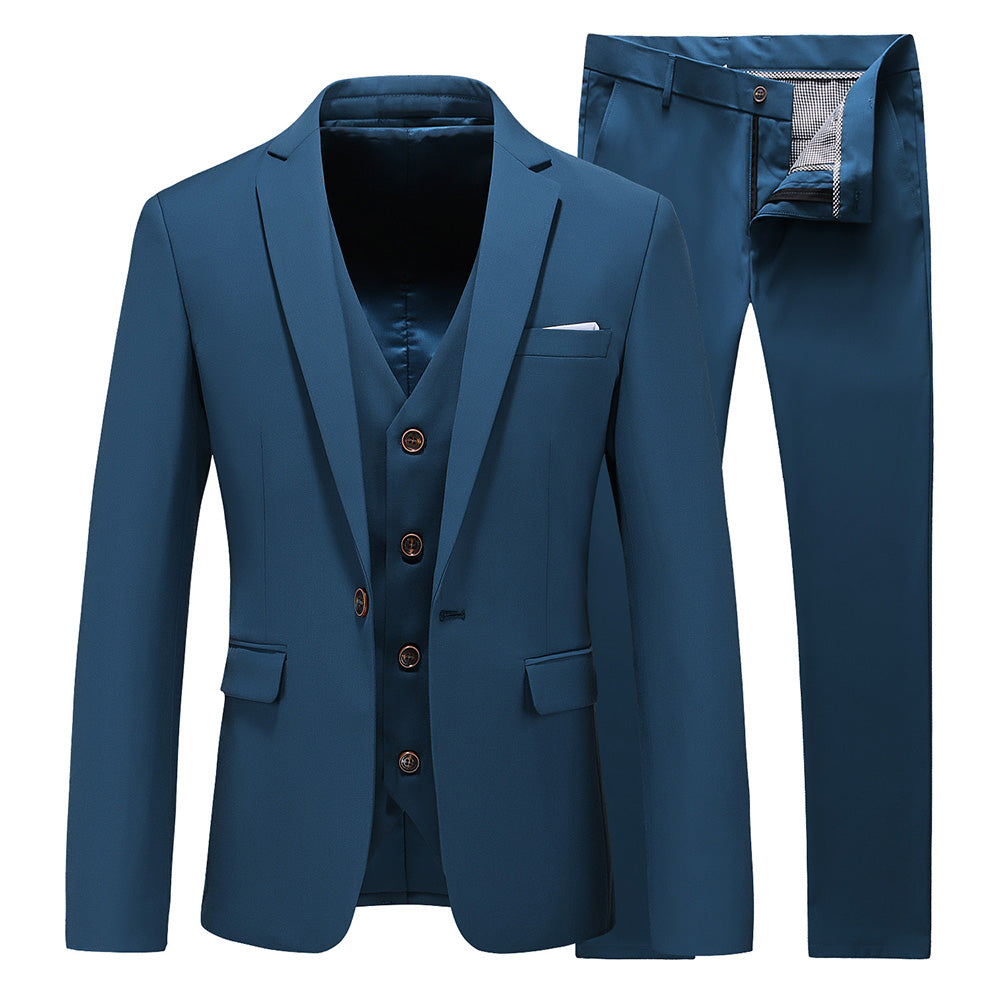 Men's 3 Piece Suit One Button Closure with White Blue Grey Yellow Orange 10 Solid Colors