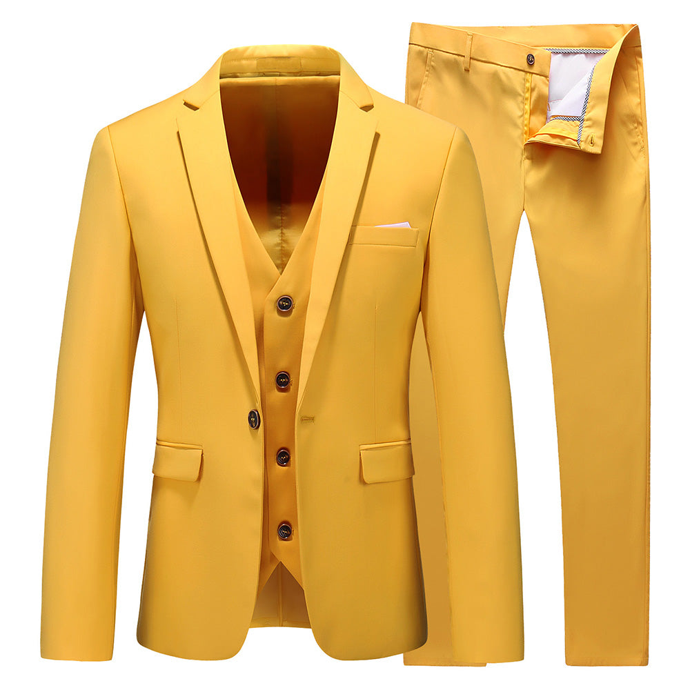Men's 3 Piece Suit One Button Closure with White Blue Grey Yellow Orange 10 Solid Colors