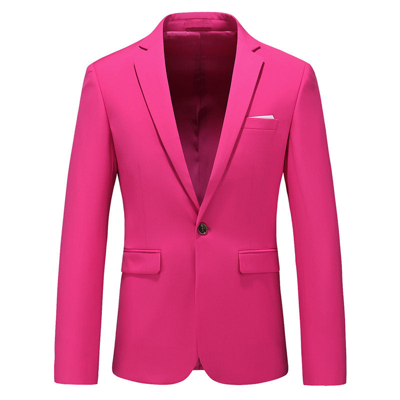 Men's 2 Piece Suit Solid Hot Pink One Button Closure