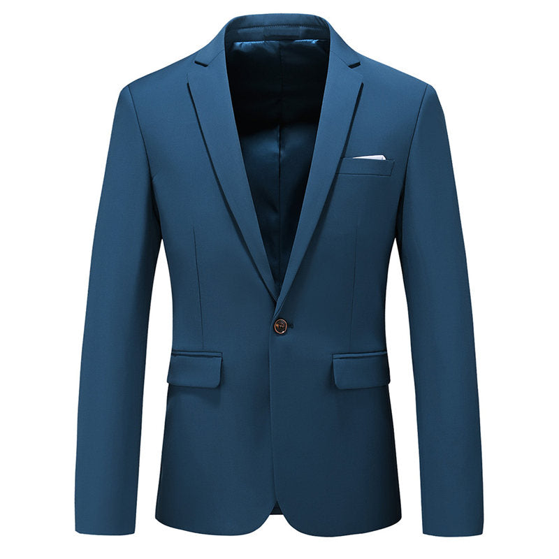 Men Slim Fit Blazer Solid Color Sports Coat One Button Suit Jacket