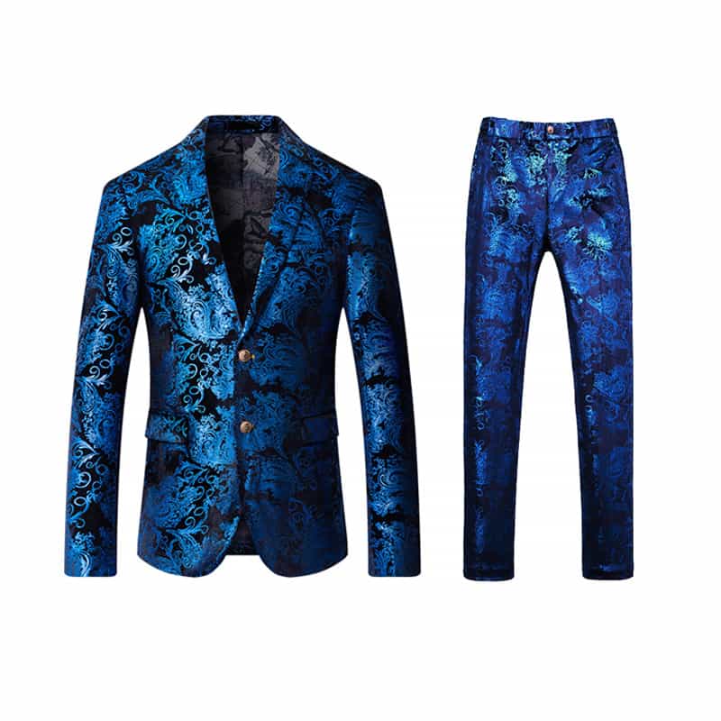 Men's 2 Pieces Luxury Gold Slim Fit Printed Suits Stylish Floral Tuxedos