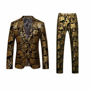 Men's 2 Pieces Luxury Gold Slim Fit Printed Suits Stylish Floral Tuxedos
