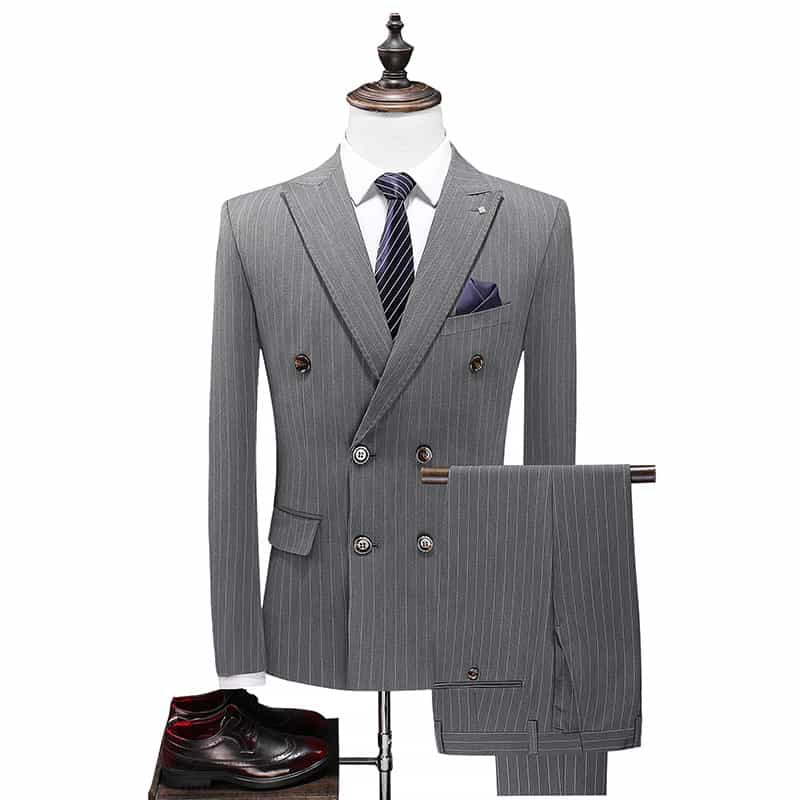 MUZE×el conducotrH DOUBLE BREASTED JKT Men's Charcoal Chalk Stripe Double Breasted Slim Suit Jacket