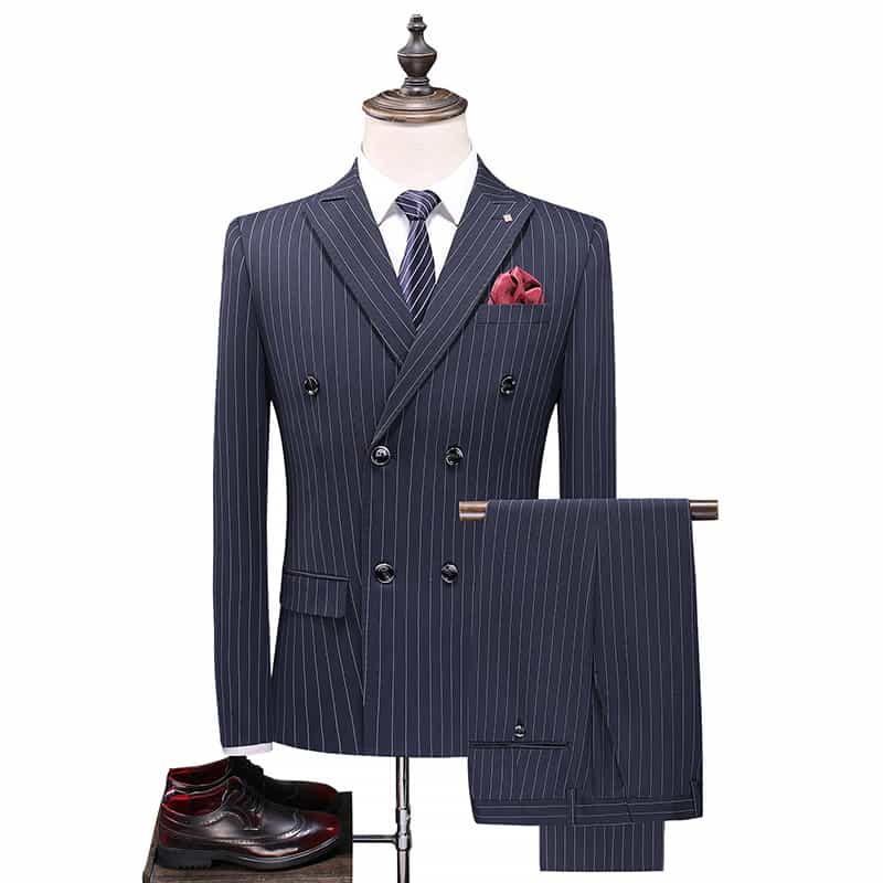 Mens Double Breasted Pinstripe 2 Piece Suit