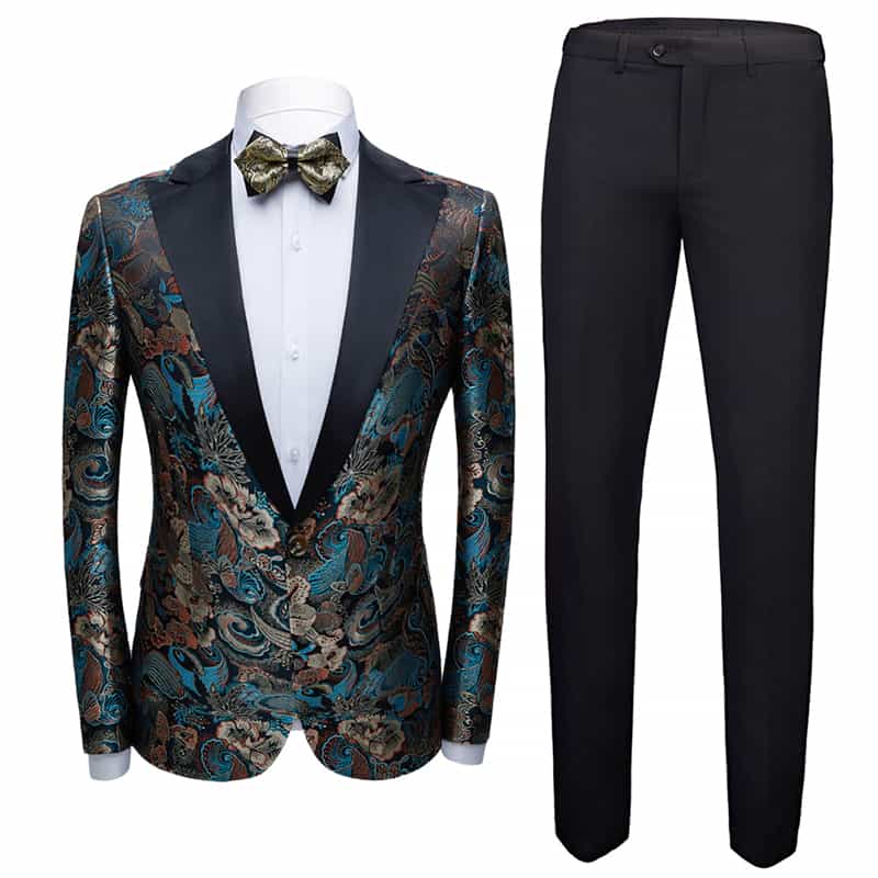 Men 2 Piece Embroidered Tuxedo with Colorful Pattern
