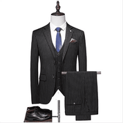 Men's 3 Piece Striped Suit in Navy Blue, Black and Grey