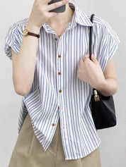 MOGU Womens Short Sleeve Stripe Blouse