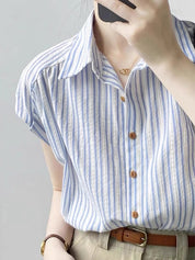 MOGU Womens Short Sleeve Stripe Blouse