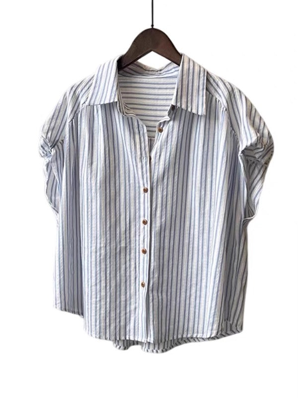 MOGU Womens Short Sleeve Stripe Blouse