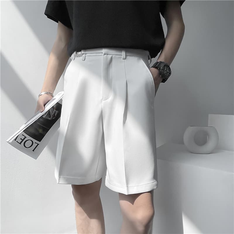 Mens Straight Fit Summer Shorts Stretch Casual Solid White Flat Front Dress Short