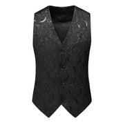Mens Embroidered Vest Slim Fit  Jacquard Black White Waistcoat For Prom Groomsman Wedding