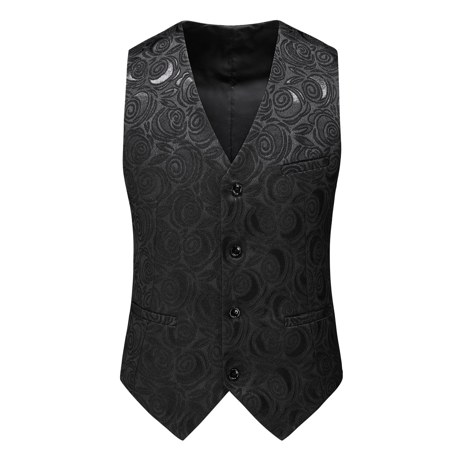 MOGU Mens Embroidered Vest Slim Fit Jacquard Black White Waistcoat, 30 / Black