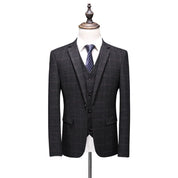 Men Gray Plaid Suit 3 Piece Wedding Suits Slim Fit Prom Tuxedos Formal Dress Business Pants Suits