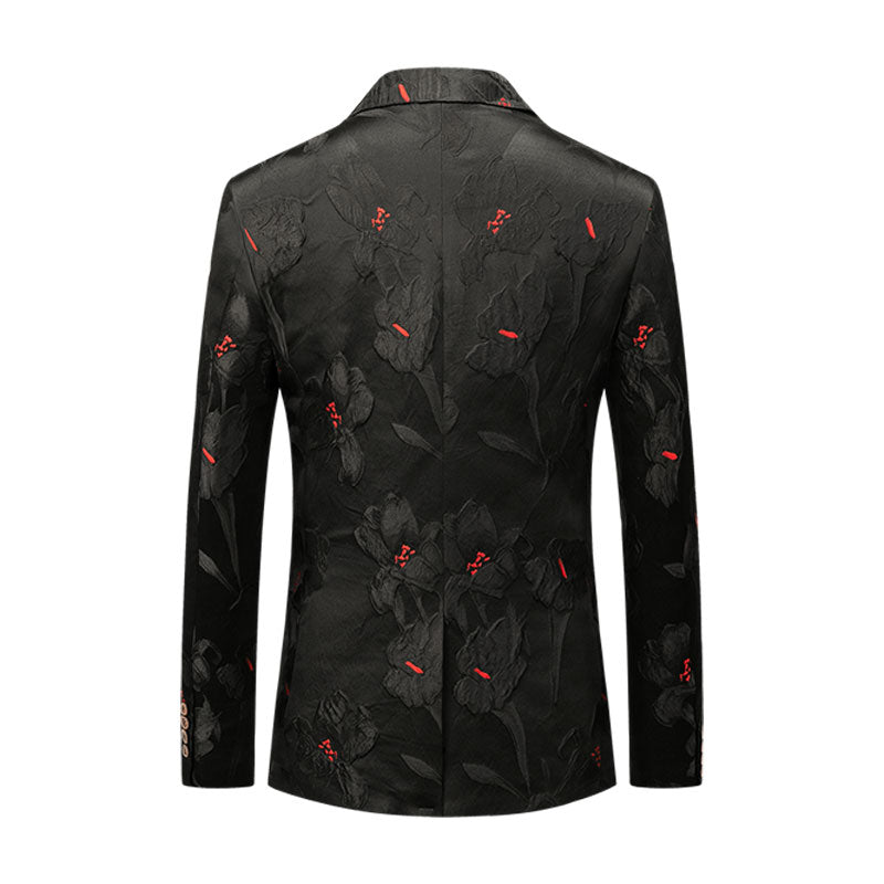 Mens Black Blazer with Red Floral Print