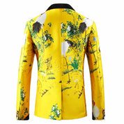 Men Printed Jacket in Yellow One Button