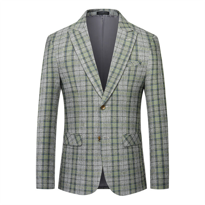 Men's Plaid Blazer Two Buttons in Yellow Red Green