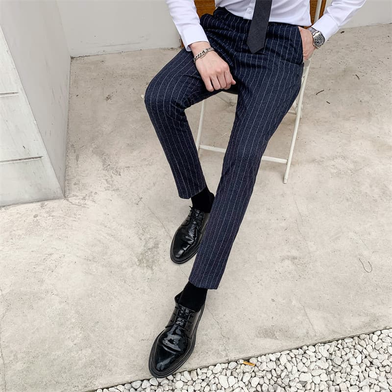Mens Striped Dress Pants Flat-Front Skinny Pinstriped Prom Trousers MOGU SUIT Mens Striped Dress Pants Flat-Front Skinny Pinstriped Prom Trousers MOGU SUIT