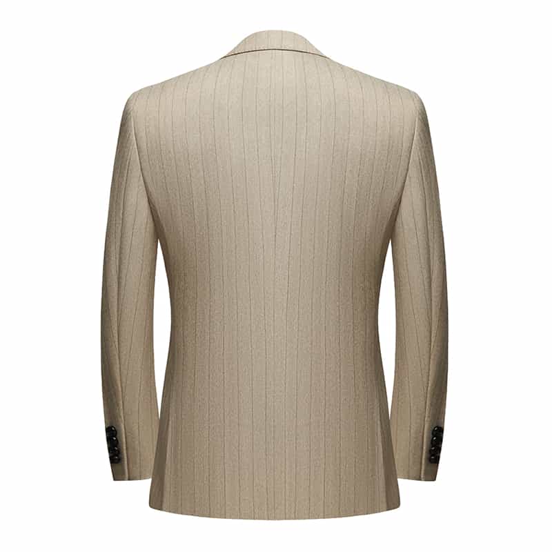 Mens 3 Piece Suit Slim Fit Pinstriped Tuxedos For Wedding Prom Groomsmen Party Grey Khaki