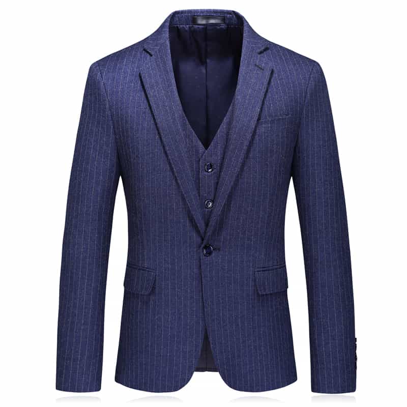 Men Blue Suit 3 Piece Slim Fit Wedding Suit Pinstripe Tuxedos Business Formal Dress for Groom Prom Party
