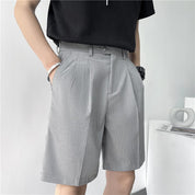Mens Straight Fit Summer Shorts Leisure Stripe Grey Black Flat Front Dress Short