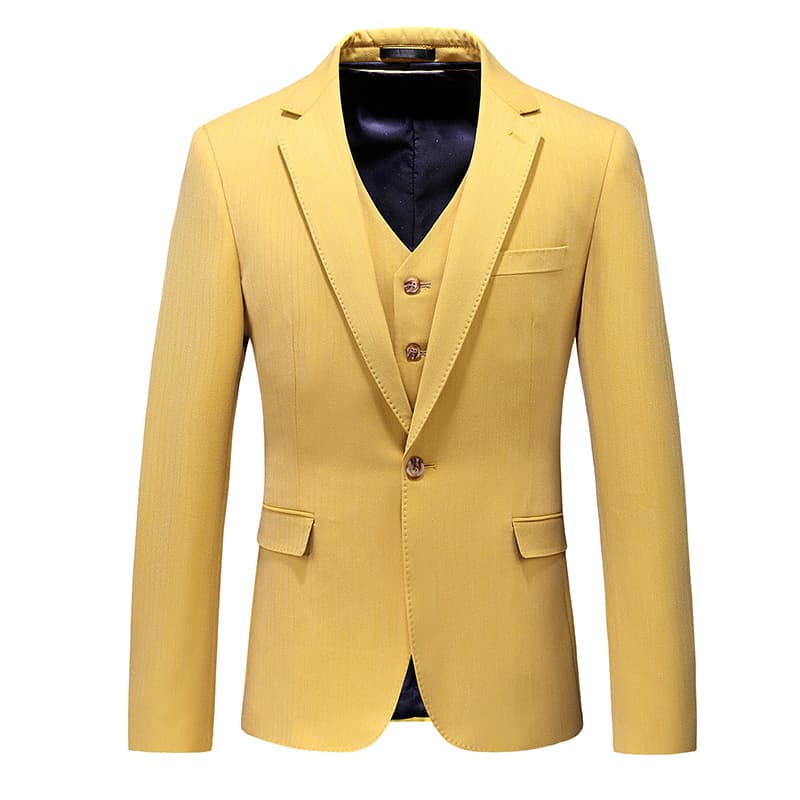Men's Solid Yellow 3 Piece Suit