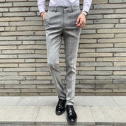 Mens Plaid Dress Pants Flat-Front Slim Fit  Windowpane Trousers For Business Wedding prom
