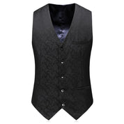 Men 3 Pieces Double Breasted Suit Printed Tuxedos Black
