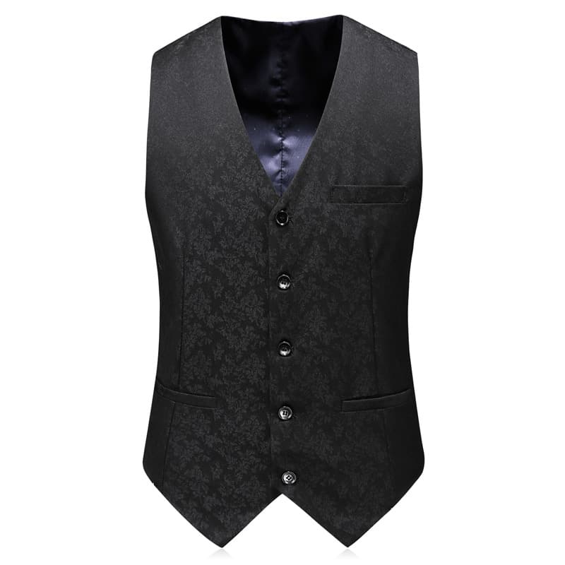 Men 3 Pieces Double Breasted Suit Printed Tuxedos Black