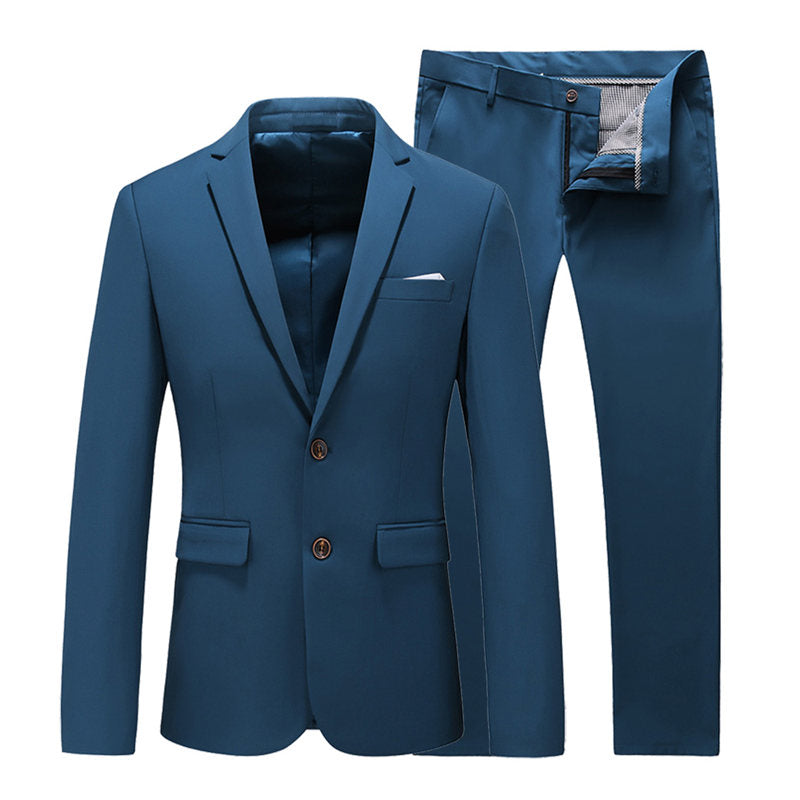 Men 2 Piece Suit One Button with 4 Blue Colors