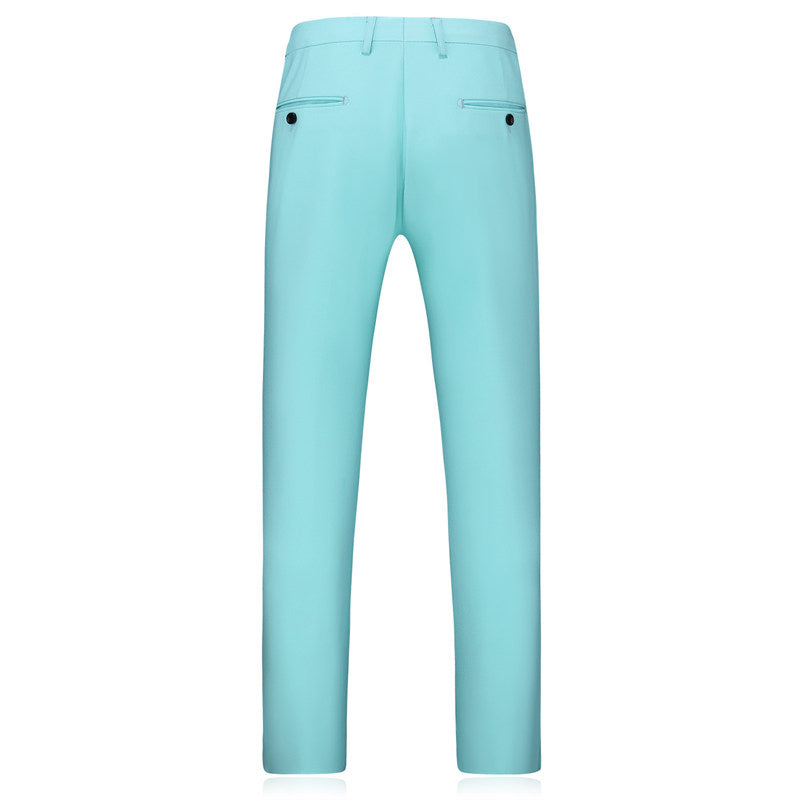 Men Slim Fit Flat Front Pants in Solid Light Blue