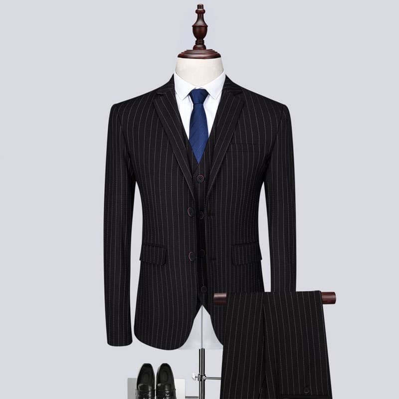 Men's 3 Piece Suit Slim Fit Pinstriped Tuxedos For Wedding Prom Groomsmen White Black Blue Grey