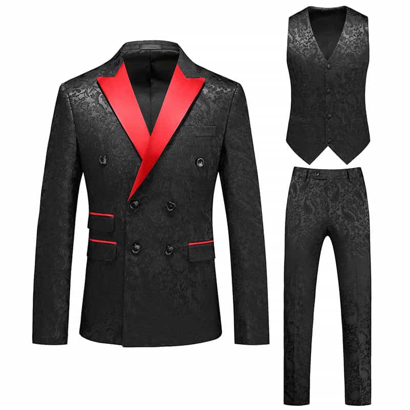 Mens 3 Piece Double Breasted Tux with Contrast Collar