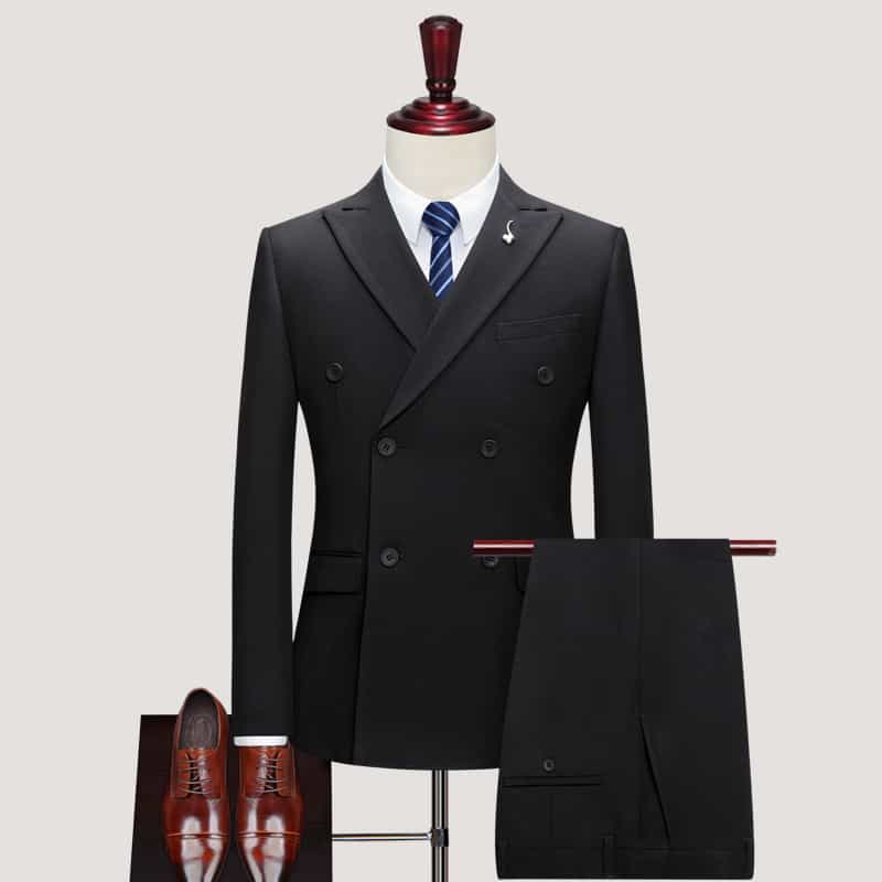 Mens 3 Piece Double Breasted Suits  in Solid Brown Black Grey