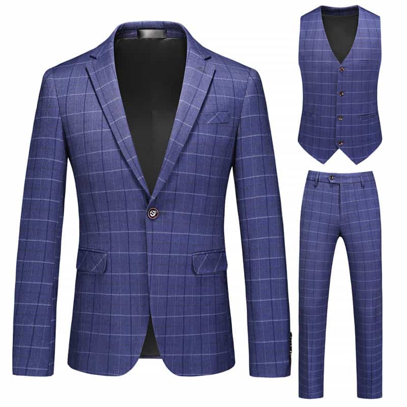 Men Blue Plaid Suit 3 Piece Slim Fit Wedding Prom Windowpane Tuxedos – MOGU  SUIT