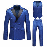 Mens 3 Piece Double Breasted Tux with Contrast Collar